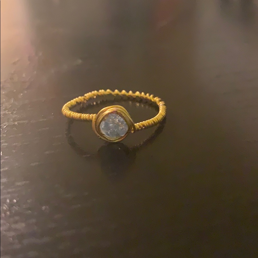 Handmade Light Blue Crystal Ring Gold Wire 7$